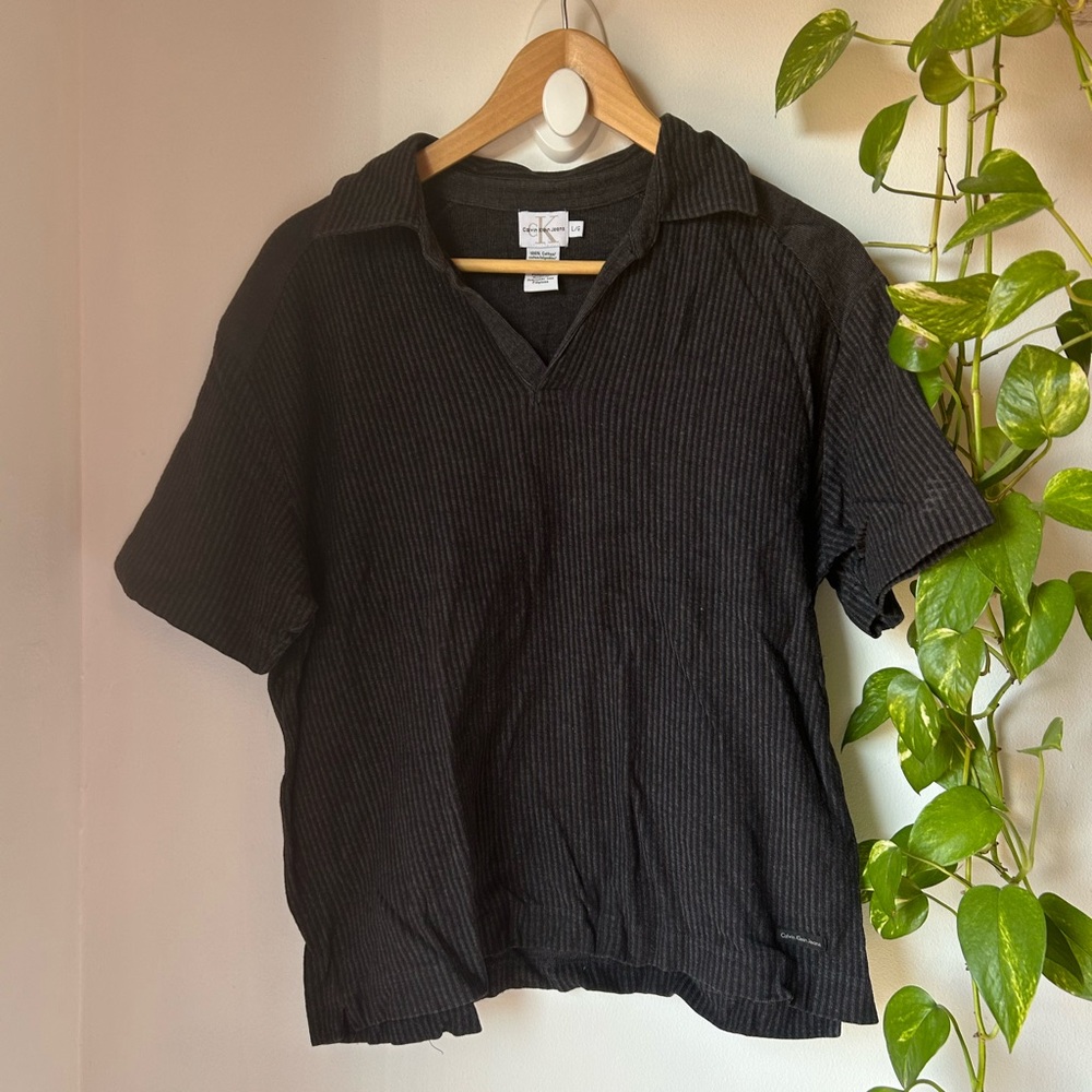 Calvin Klein Black Ribbed Polo Shirt